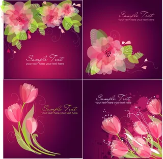 4集浪漫的花朵背景的粉红色和白色的颜色适合婚礼的邀请