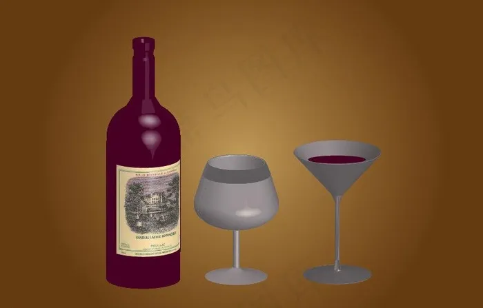 立体葡萄酒瓶和杯子图片ai矢量模版下载