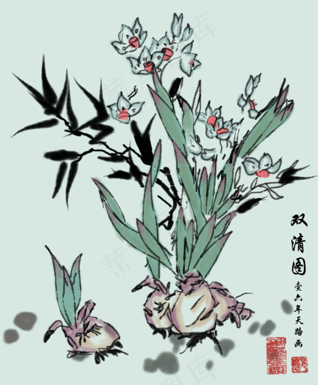 双清水仙花图psd模版下载