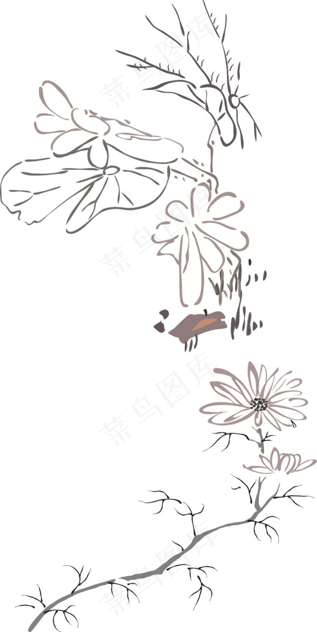 线描荷叶ai矢量模版下载