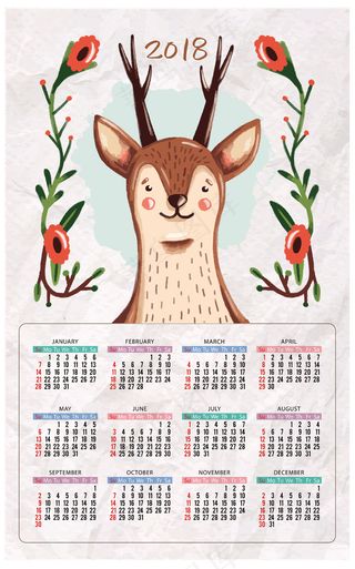 2018年狗年森系呆盟动物年历展板...