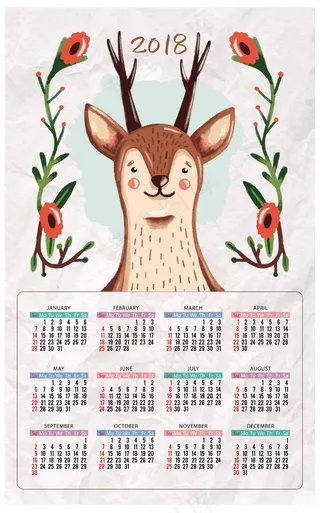 2018年狗年森系呆盟动物年历展板...