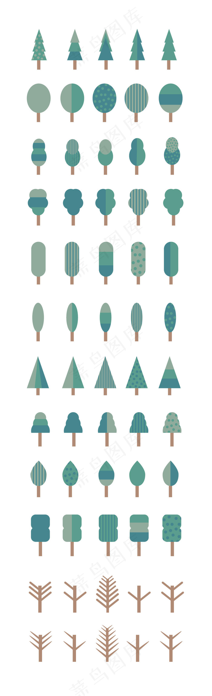 60款卡通树木图标矢量素材海报背景...