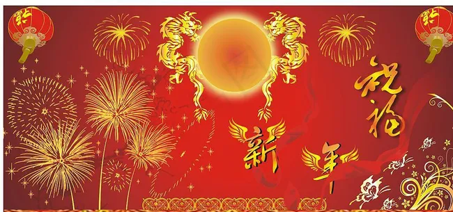 新春 烟花 烟火 灯笼 红图片psd模版下载