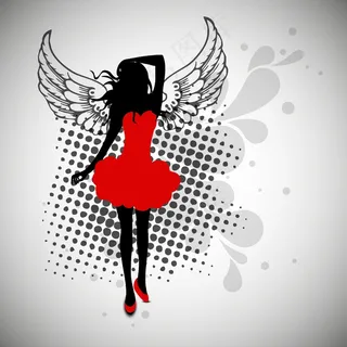 在老式的背景在红衣少女剪影