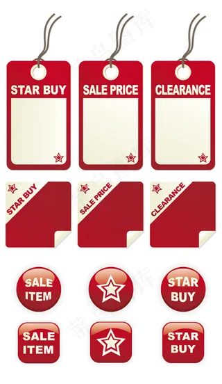 {红色的标签按钮}矢量素材