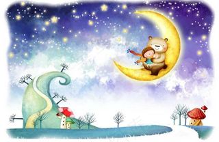 月亮星空小熊图片