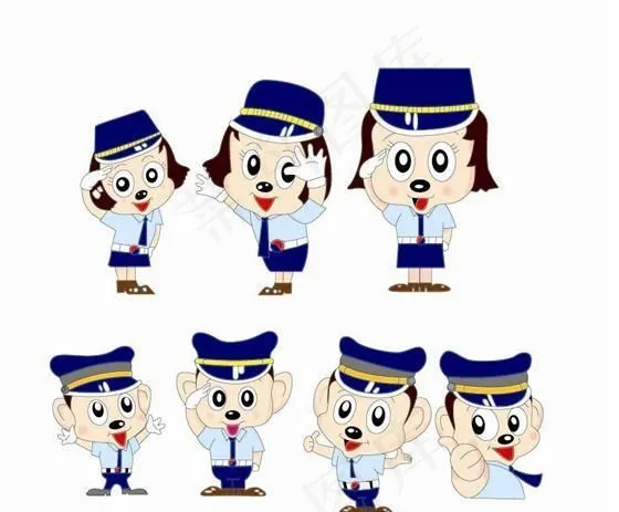 韩国警察形象矢量人物ai矢量模版下载