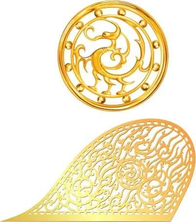 黄金质感传统图案矢量素材ai矢量模版下载