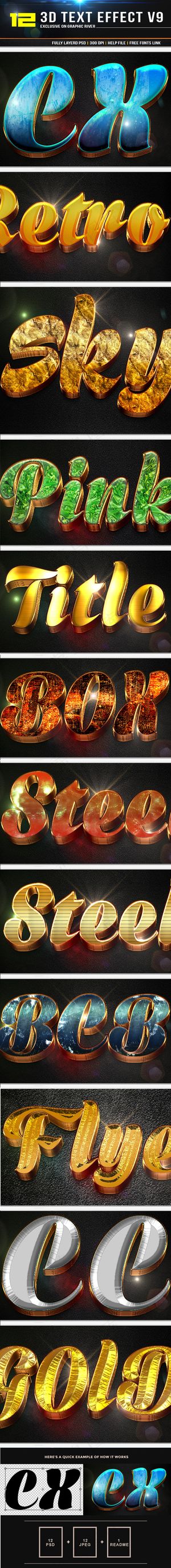 12款金色质感的3D立体字PSD模...