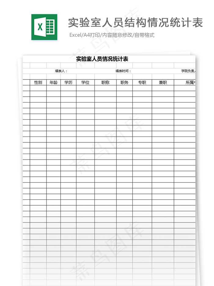 实验室人员结构情况统计表格