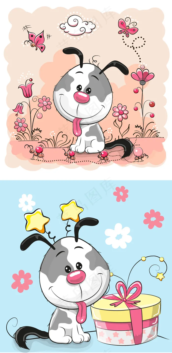 卡通手绘可爱小狗插画eps矢量素材