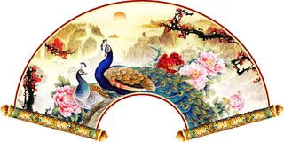 孔雀扇形设计PSD源文件模板背景图...