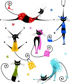 卡通黑猫插画矢量素材