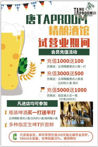 精酿啤酒酒吧宣传充值活动海报