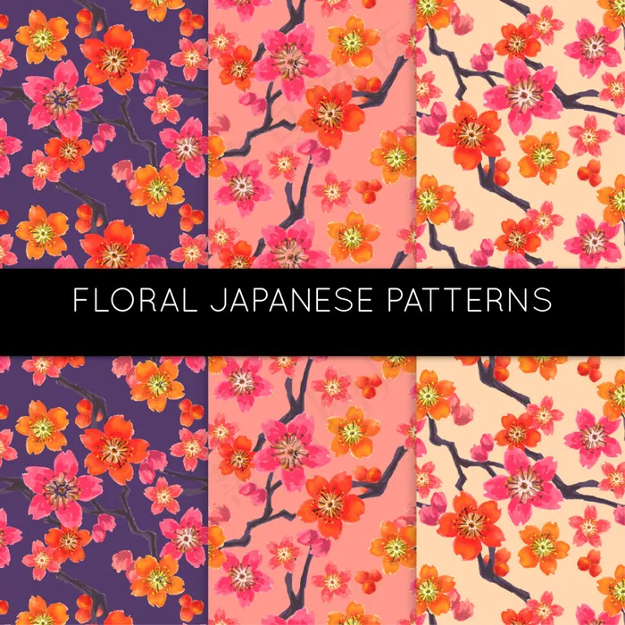 彩色花日本图案ai矢量模版下载