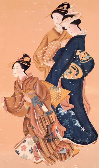 水墨人物画作东洋侍女图
