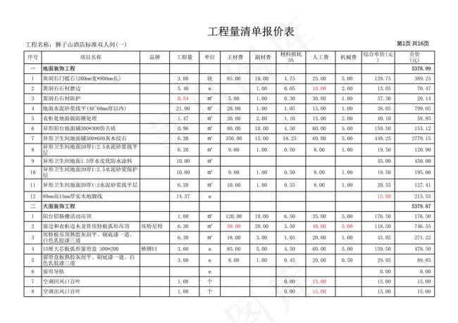 酒店双人间精装修报价表