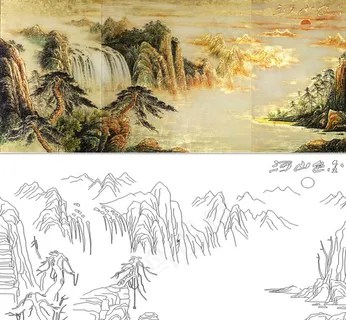 艺术玻璃金色山河矢量图图片 艺术玻璃金色山河矢量图图片