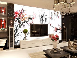春暖花开图电视背景墙