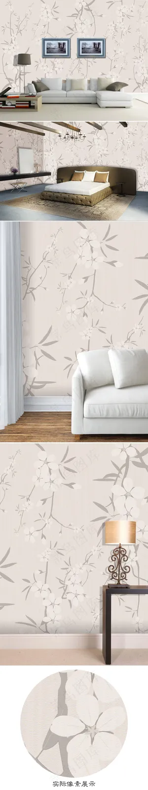 手绘花鸟花卉新中式墙纸壁纸