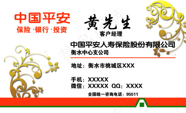 中国平安保险名片psd模版下载
