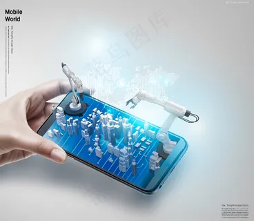 创意手势手机城市未来合成海报psd源文件素材 创意手势手机城市未来合成海报psd源文件素材