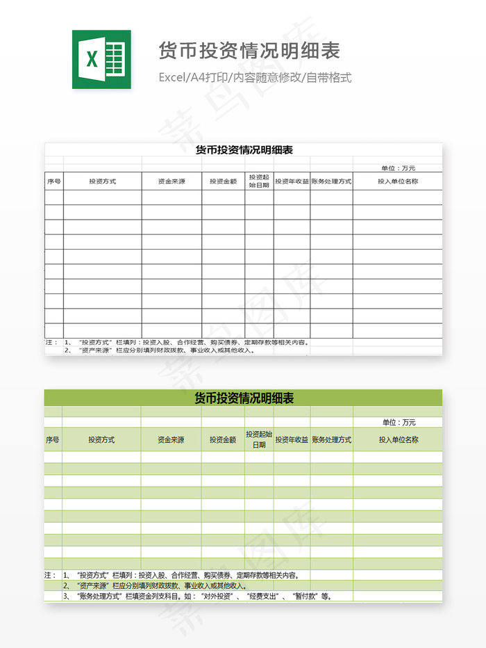 货币投资情况明细表