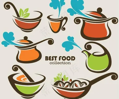 手绘厨房烹饪美食矢量图片