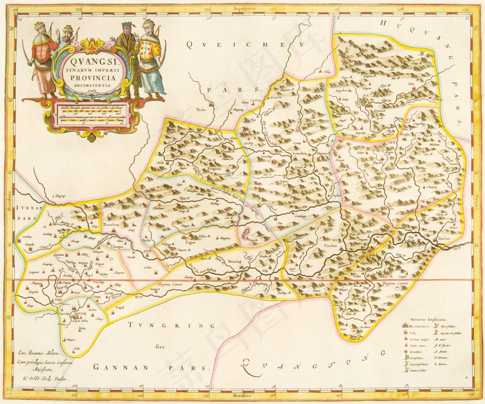 欧式复古清朝顺治年间广西地图全图装...