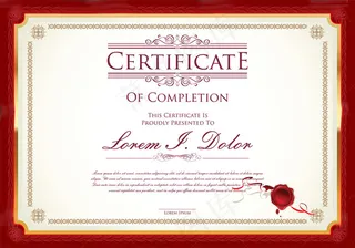 红色纯英文高档证书设计矢量素材