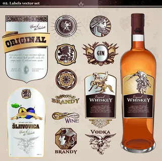 精美洋酒瓶贴标签矢量素材瓶身贴