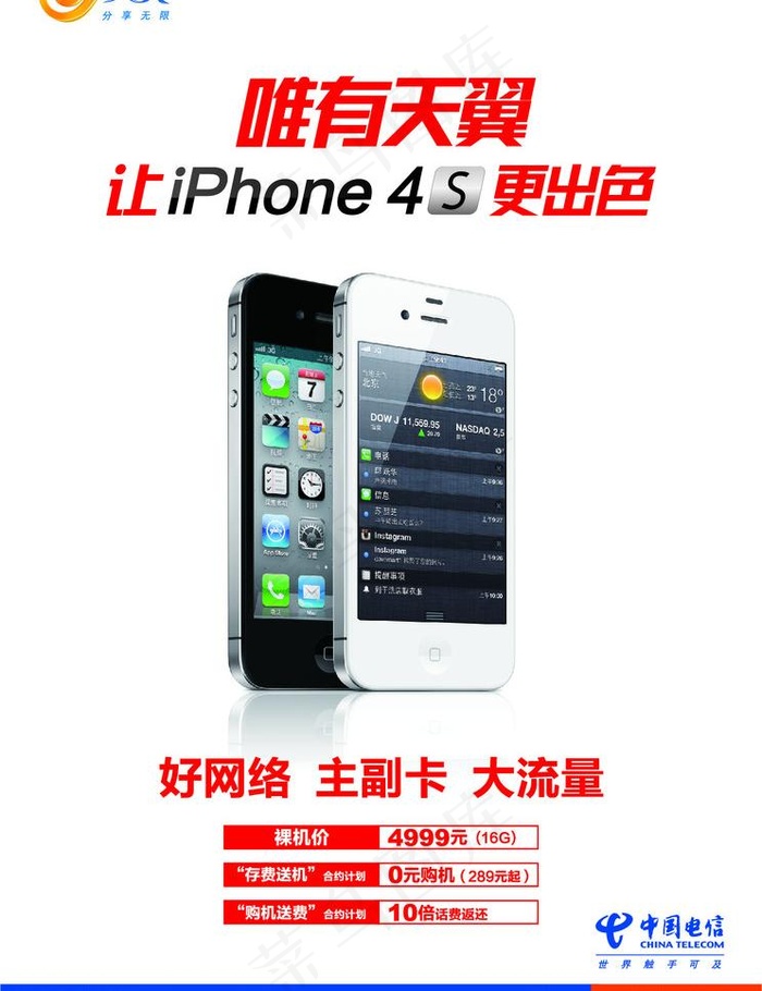 电信 iphone4s图片ai矢量模版下载