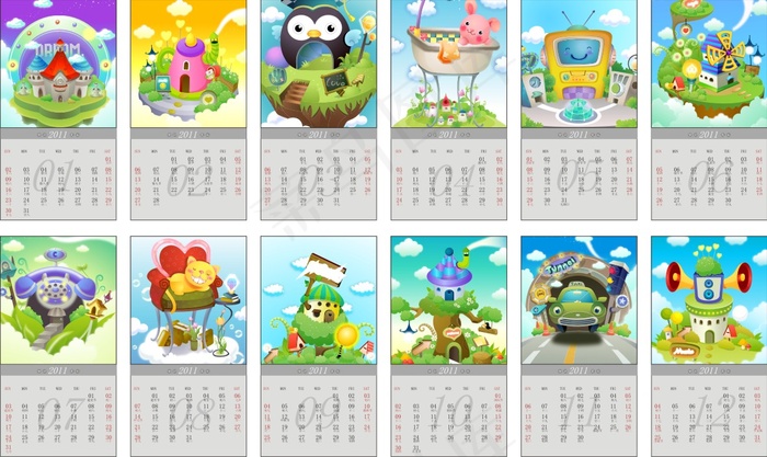 卡通动漫乐园2011挂历矢量图