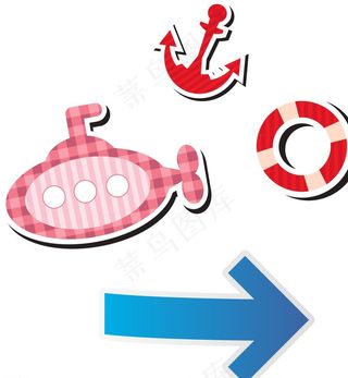 蓝色箭头 卡通潜艇图片