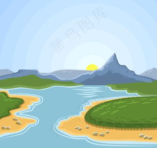卡通河谷风景矢量素材
