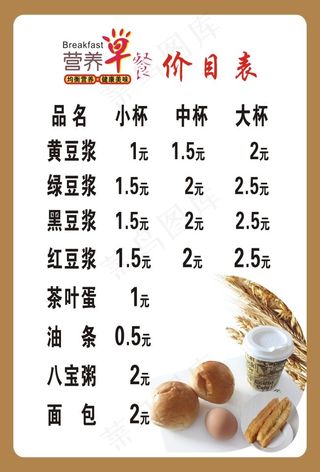 早点价目表