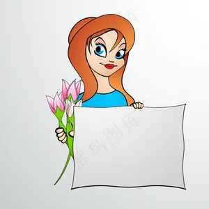 三八妇女节贺卡或海报与美丽的女孩拿...