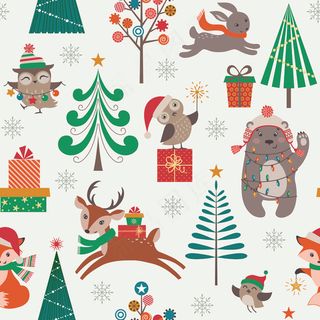 卡通可爱北欧童话梦幻儿童动物无缝平铺背景头像印刷矢量图片素材