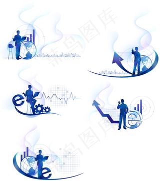 商务人士剪影科技元素矢量图