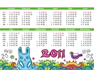 可爱的手绘2011年历矢量