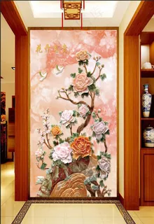 中式玉雕牡丹玄关