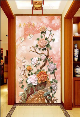 中式玉雕牡丹玄关