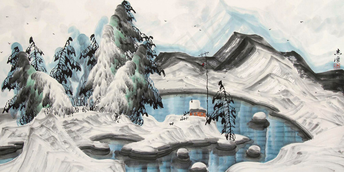 雪景山水图片