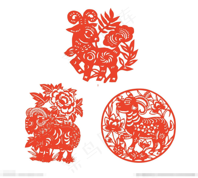 2015羊年剪纸ai矢量模版下载