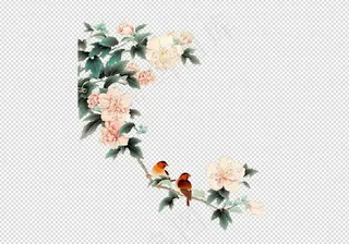 唯美免扣手绘花朵叶子树叶背景墙素材...
