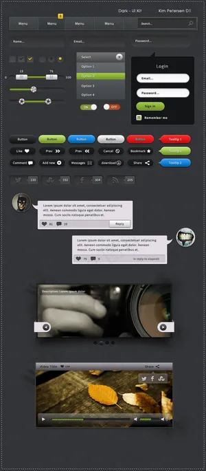 黑色系界面设计元素PSD素材