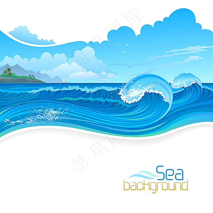 卡通大海风景插画