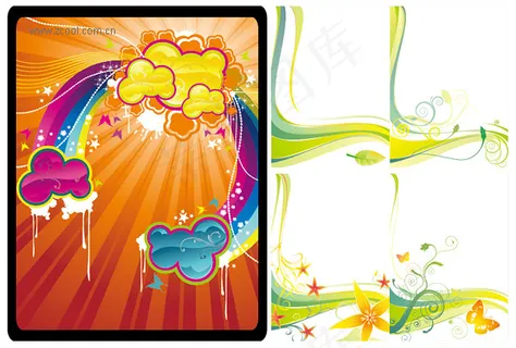 潮流云朵与花纹矢量素材