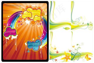 潮流云朵与花纹矢量素材